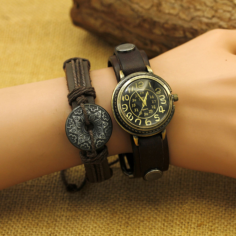 Vintage Digital Watch - Antyczny brąz cyfrowy bransoletka dla par