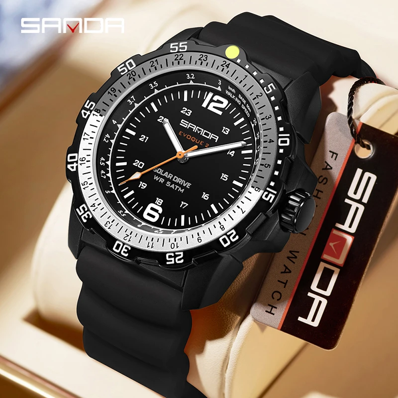 Solar Powered Watch - SANDA Nowy Luksusowy Męski Zegarek Solarny