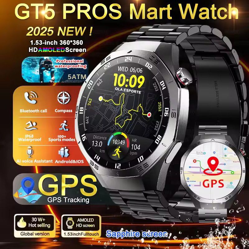 Smartwatch Watches Best Gift For Men - Okrągły Smartwatch GPS Wodoodporny Połączenia BT