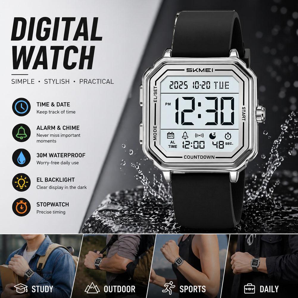 Vintage Digital Watch - Zegarek cyfrowy vintage ze stali nierdzewnej,