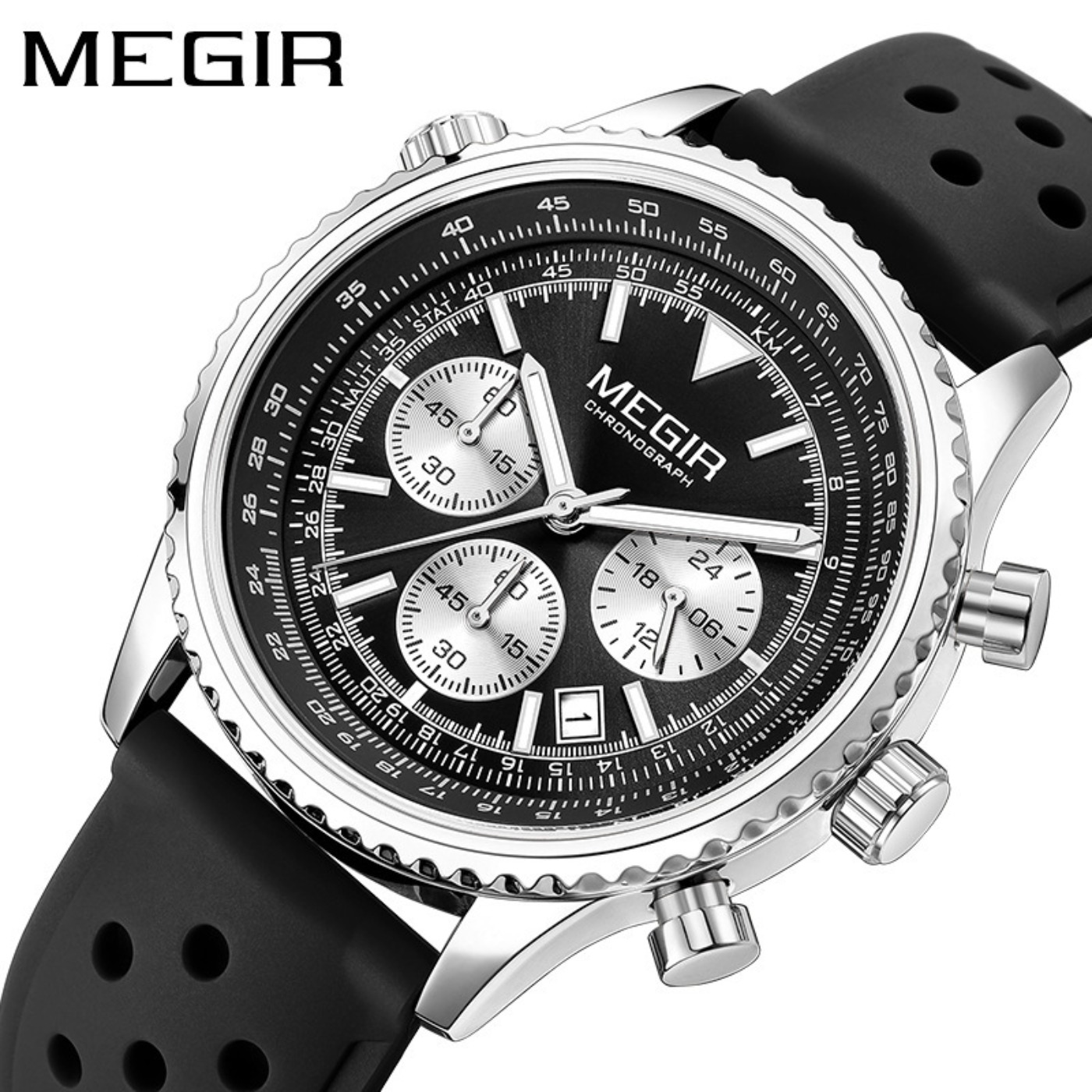 MEGIR Srebrno-Czarny Zegarek K – Chronograph Sport Watch recenzja i cena